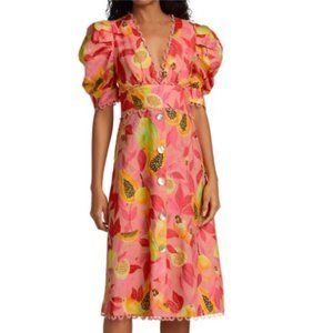 FARM Rio Pink and Yellow Floral Midi Dress